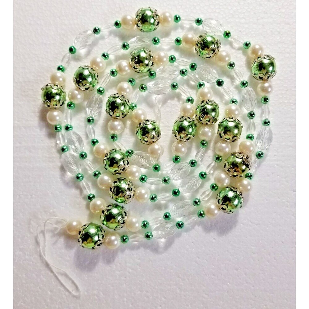 Jewel & Beaded Garland Faux Pearls Green & Clear Beads Elegant Any Occasion